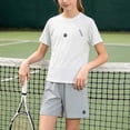 thumbnail image 4 of Girls Kids 2 Piece Set Short Sleeve Crewneck T-Shirt and Breathable Quick Dry Athletic Shorts Summer Activewear Outfit White,Size 2-3T, 4 of 7