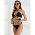 thumbnail image 4 of DARING DIVA Women's Halter Bikini Sets Double Lace Up Tie Back Small Black, 4 of 6