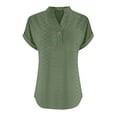 thumbnail image 3 of Fesfesfes Women's Fashion T-shirt Solid Color Textured V-Neck Short Rolled Sleeves Tops Summer Casual Outdoor Button-Front Blouses(Green,2XL), 3 of 4