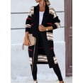 thumbnail image 4 of Women'S Vintage Open Front Knit Striped Long Sleeves Maxi Long Cardigan Sweater with Pockets Black XL, 4 of 7