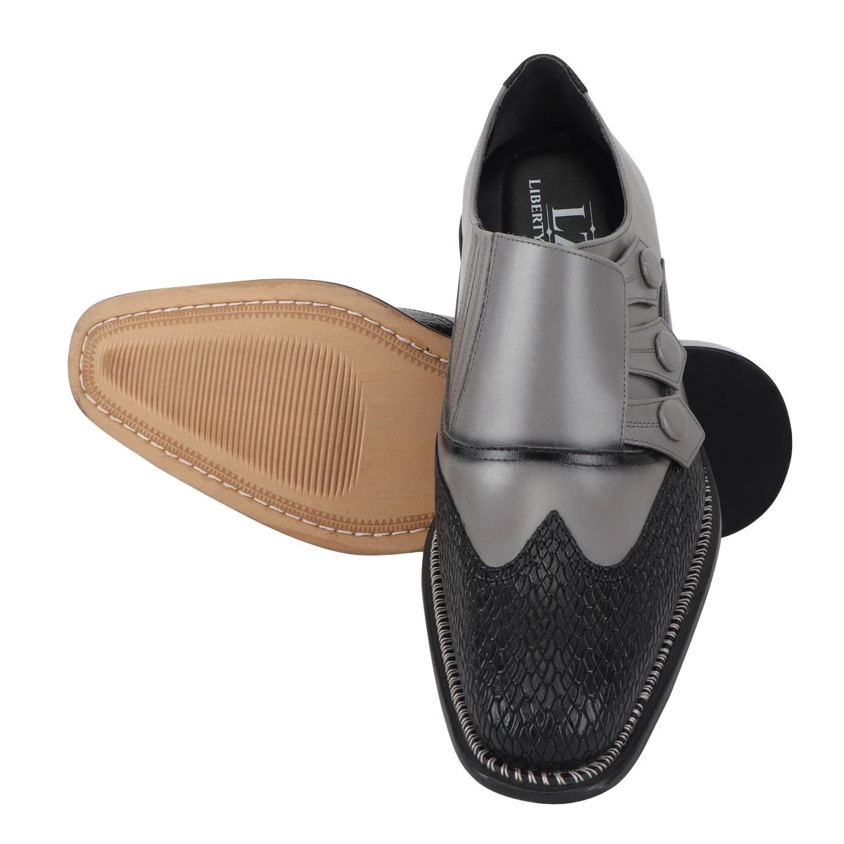 LIBERTYZENO Triple Monk Strap Slip-on Mens Leather Formal Wingtip Brogue Dress Shoes - image 2 of 8