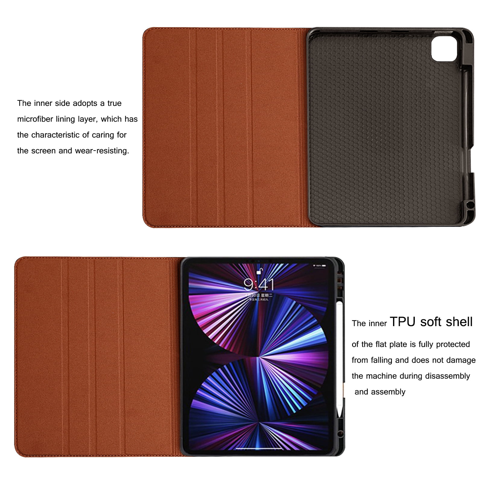 Gexmil For Ipad Pro 12.9-inch Case 6th/5th/4th/3rd Gen 2022/2021/2020/2018,Built-in Pencil Holder.Brown