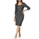 thumbnail image 1 of Vestidos elegantes de tweed a cuadros para mujeres Inspire Chic, vestido midi ajustado de 3/4 de manga para el trabajo, color negro, 1 of 1