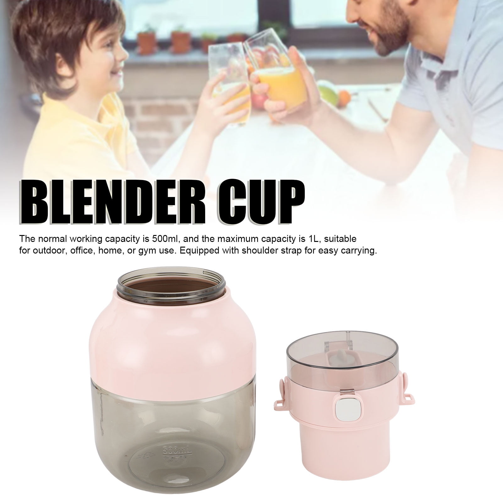Rupoun 1L Portable Blender 70W Powerful Personal Juicer Cup for Shakes and Smoothies, USB Rechargeable Travel Blender for Gym Office (33.8 oz / 1000 ml)