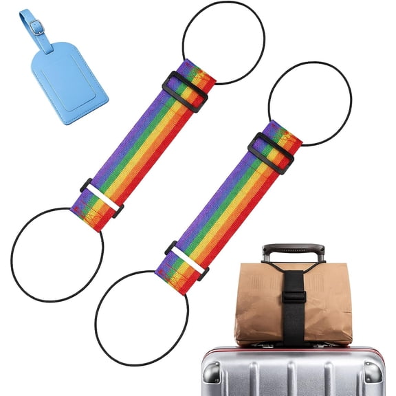 2 Pack Luggage Connector Straps for Suitcase Handle, Adjustable Elastic Bag Holder Straps, Heavy-Duty Webbing, Compact Travel Accessory (Colorful)