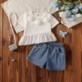 thumbnail image 3 of Tiijoy Girls Outfits 3D Flower Ruffle Short Sleeve T-Shirt Denim Shorts Set, Sizes 4-5, 3 of 6