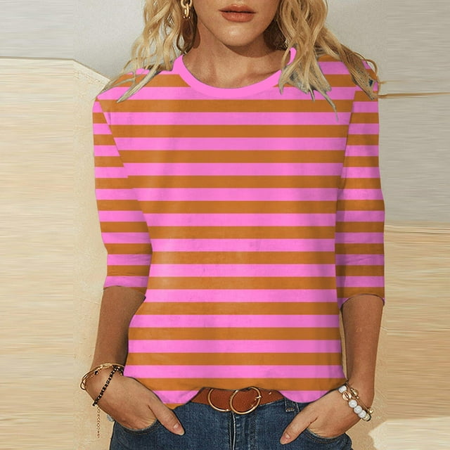 Hauts pour Femmes Chemises Mi-Longues Manches Trois Quarts Chemises Graphiques T-Shirts T-Shirts Décontractés Hauts Tunique à Col Rond Femmes Haut Chemises à Manches Longues Course Chemise à Manches Longues Femmes Courte Femmes Ample