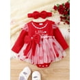 thumbnail image 3 of Baby Girls Valentine's Day Romper Long Sleeve Crew Neck Heart Letter Print Tulle Patchwork Romper with Headband, 3 of 10