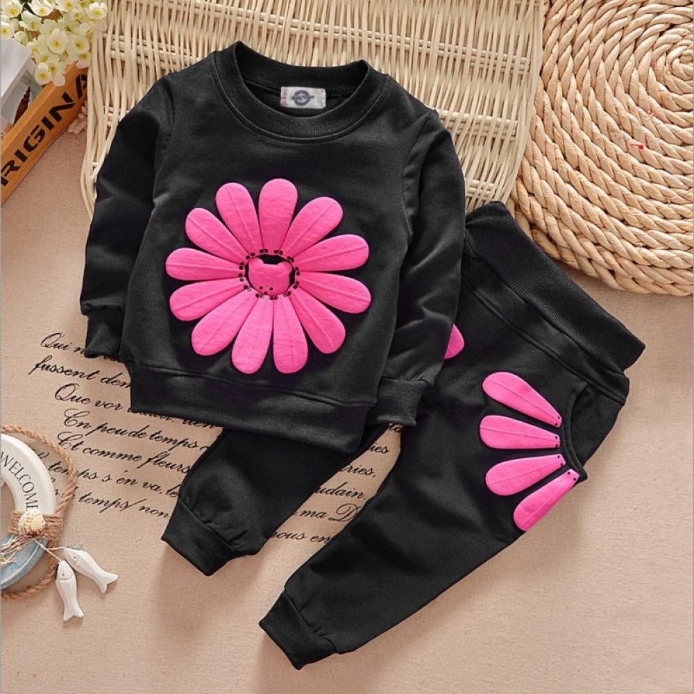 URMAGIC Baby Girl Winter Clothes Sunflower Print Long Sleeve Sweatshirt Top+Long Pants Cute Baby Girl Outfit 1-4 Years
