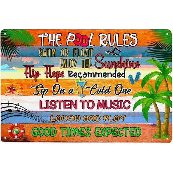 Pool Rules Metal Sign, 12"x 8" Funny Swimming Pool Signs For Pool Area Decorations Outdoor, Decor Funny For Swimming Pool Rules Gifts Garage Office Craft Room Living Room