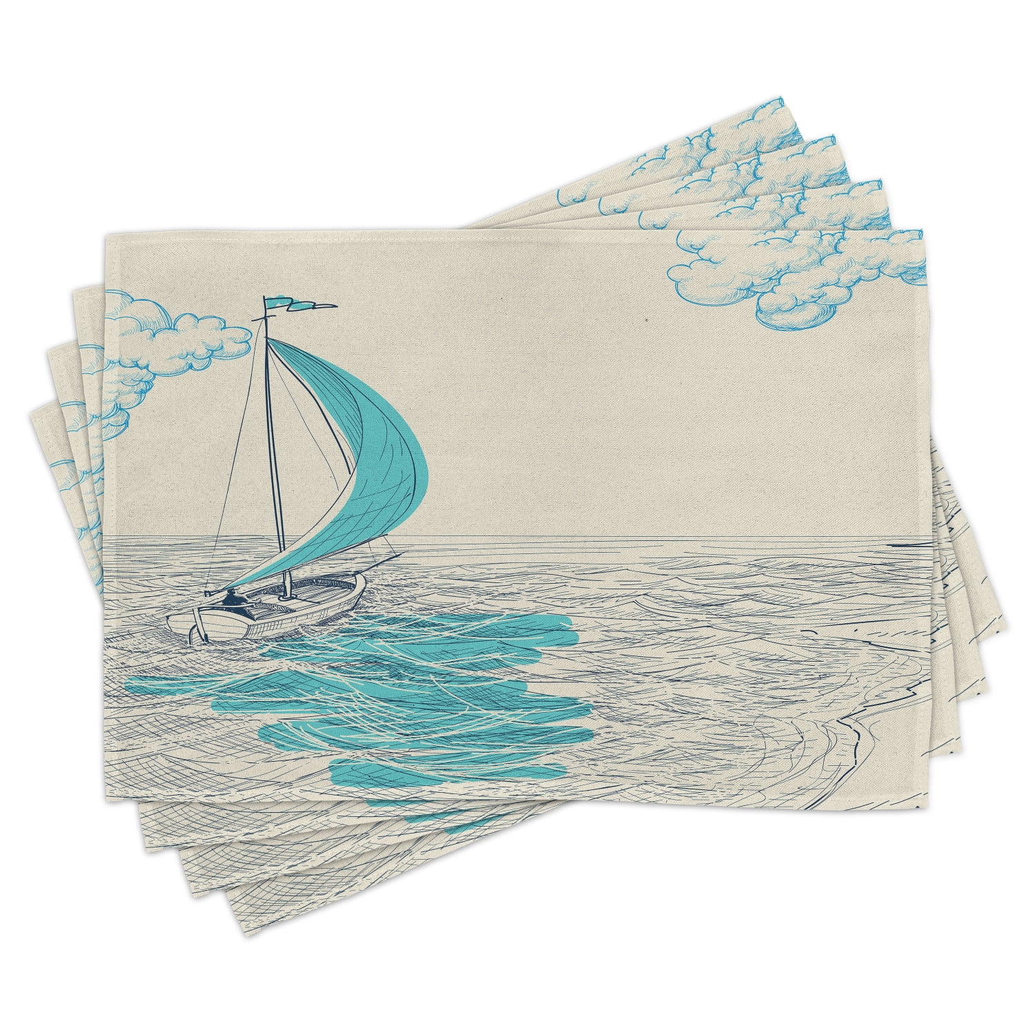 Nautical Placemats Set of 4 Sailing Boat Reflection Cloudy Sky Sandy