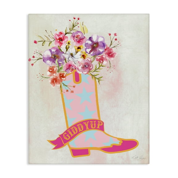 Stupell Industries Giddy Up Floral Cowgirl Plants & Flowers Painting Wrapped Canvas Art Print Wall Art, 16 x 20