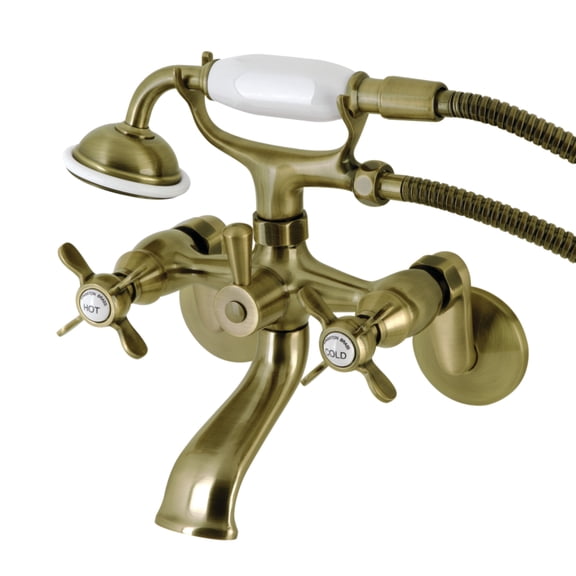 Kingston Brass KS286AB Essex Wall Mount Clawfoot Tub Faucet with Hand Shower, Antique Brass