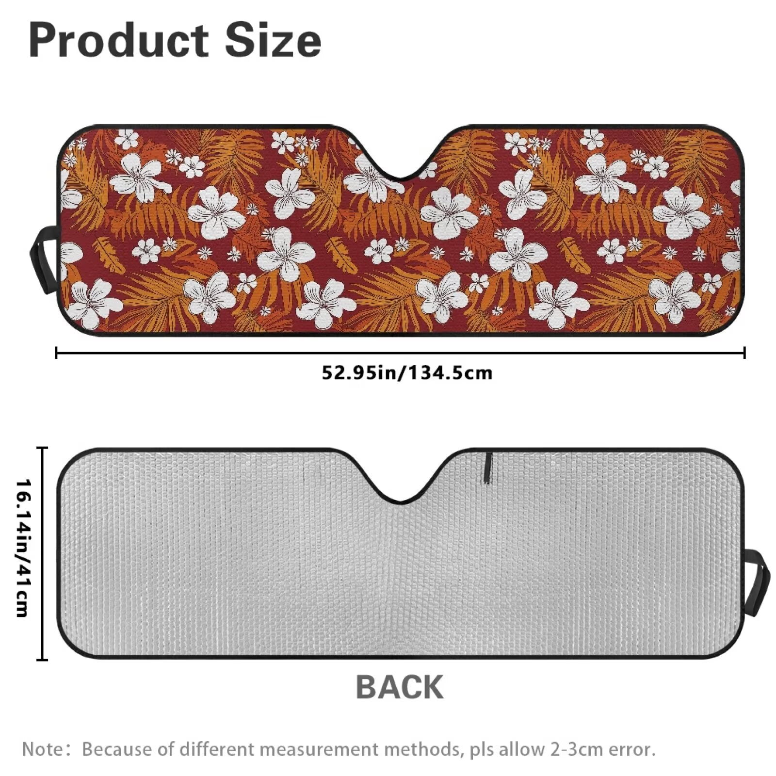 Uorisanigo Hawaiian Flowers Windshield Sunshade for Jeep Wrangler TJ JK JKU Sport Sahara Rubicon 2 Door & 4 Door Foldable Front Window Shade, Sun Visor Reflect UV Sun and Heat