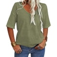 thumbnail image 3 of Women's Summer V-neck Solid Color Half Sleeve Match Simple Casual T-shirt Tops, 3 of 5