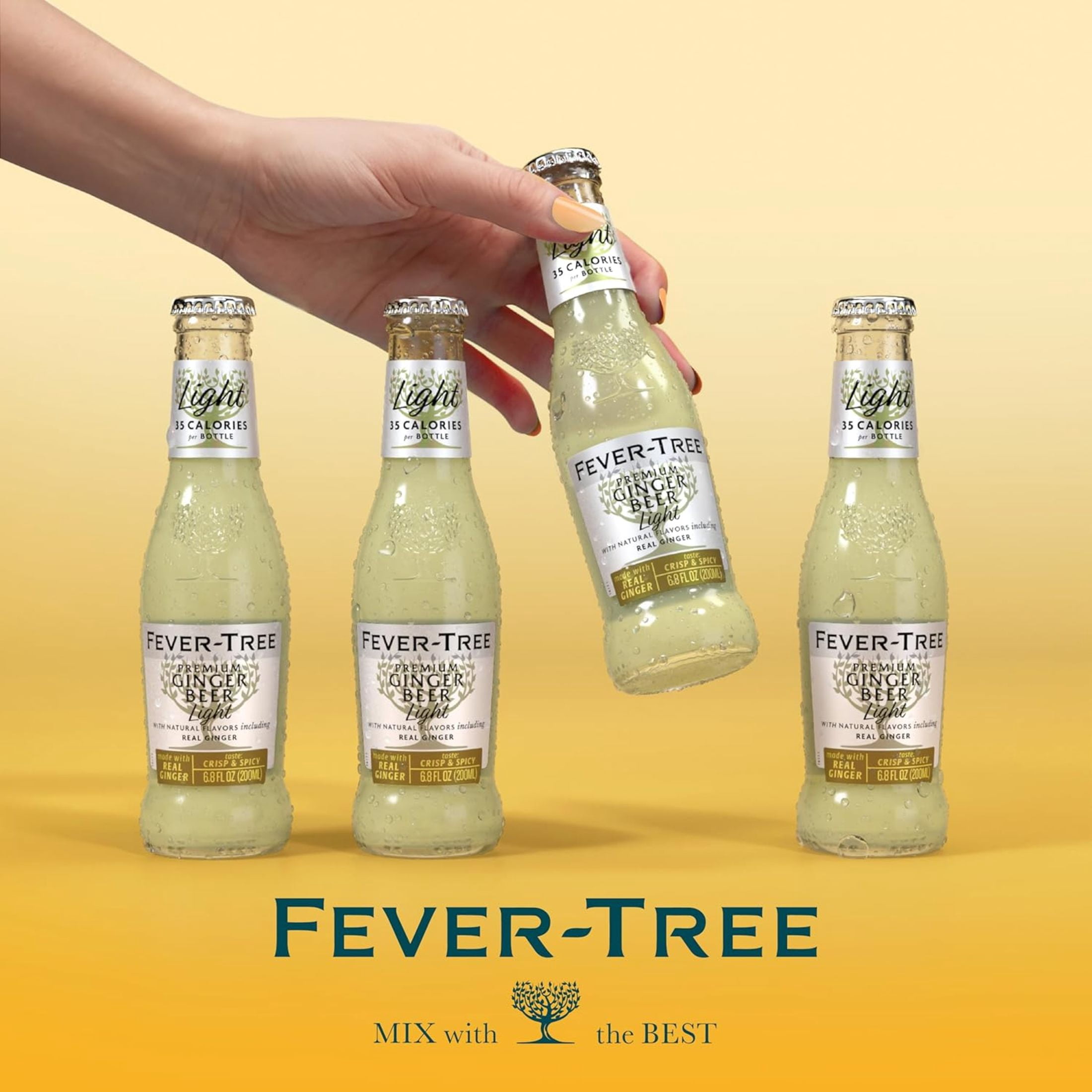 Fever-Tree Refreshingly Light Ginger Beer, 4 Pack, 200 ML Glass Bottles, 0% ABV