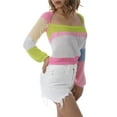 thumbnail image 4 of KOMOO Women Long Sleeve Patchwork Crop Tops Color Block Crochet Knit Sweaters Spring Fall Cutout Casual Pullover, 4 of 9