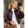 thumbnail image 4 of Chaqueta de retazos en contraste para mujer, abrigo liso de manga larga con cremallera, Prendas de Vestir Vintage de un solo pecho, otoño e invierno, 2024, 4 of 5