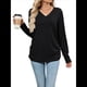 thumbnail image 3 of Camisetas de Mujer con Cuello en V, Larga, Informales, Básicas, Lisas y Suaves Negro XL, 3 of 10