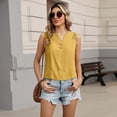 thumbnail image 7 of Women's Linen Tank Tops Pleated Cotton Linen V Neck Sleeveless Button-Down Pullover for Women Fashion Floral Design Casual Vest Top V Neck Tops Summer Going Out Top Earthy Yellow L, 7 of 7
