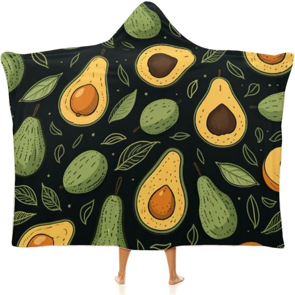 Green Avocado Blanket Hoodie Tropical Fruit Soft Hooded Blanket Fleece Throw Blankets Comfy Hoodie Blankets for Adult And Kids Comfortable Throw Blankets Suitable for Sofa Living Room Bedroom