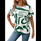 thumbnail image 2 of Blusa de Verano para Mujer, Estilo Túnica Informal, Elegante, con Cuello Asimétrico, Corta y Botones, Color Verde XXL, 2 of 10