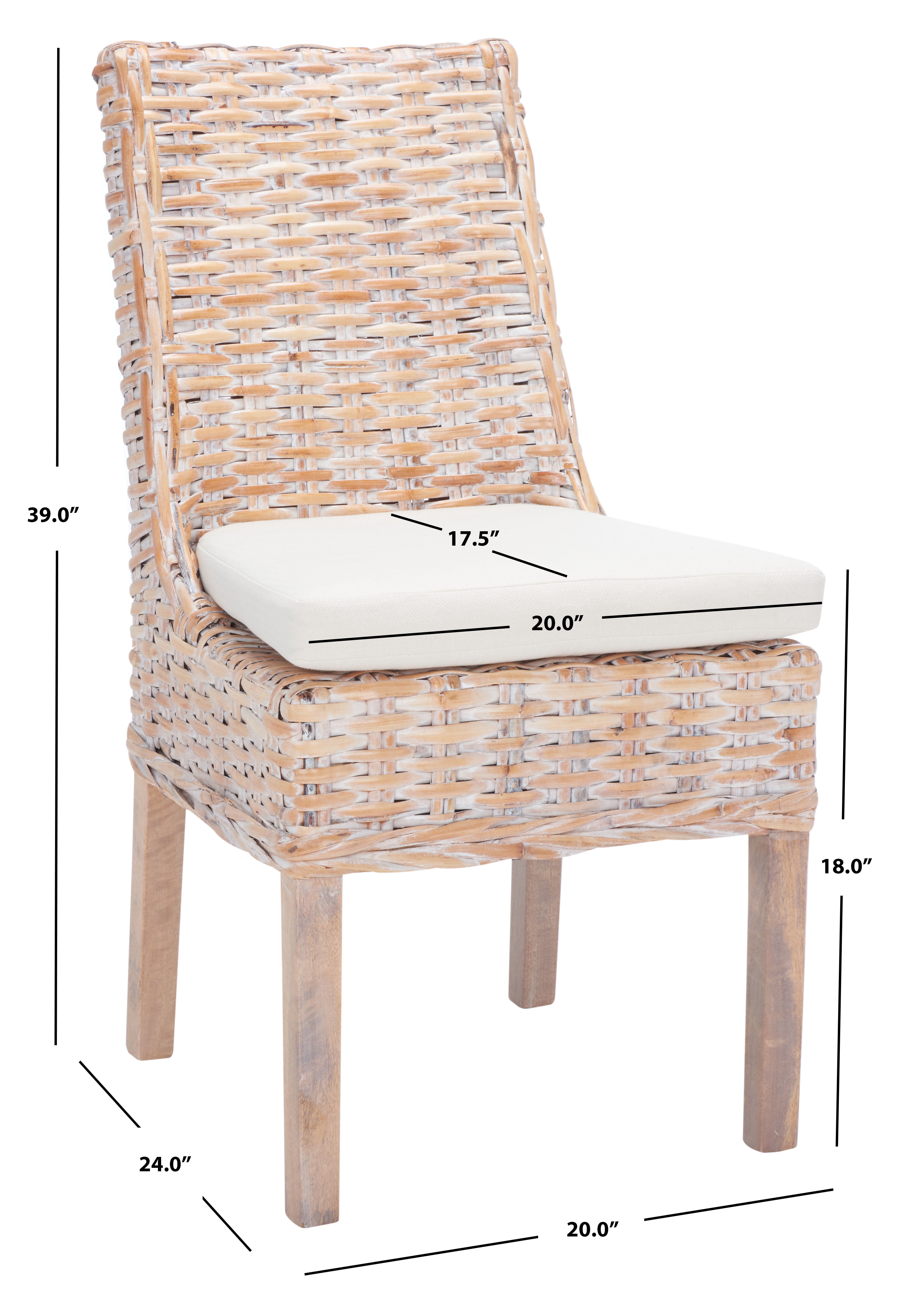 SAFAVIEH Suncoast Classic Rattan Solid Dining Parsons Chair, Natural/White Wash (Set of 2)