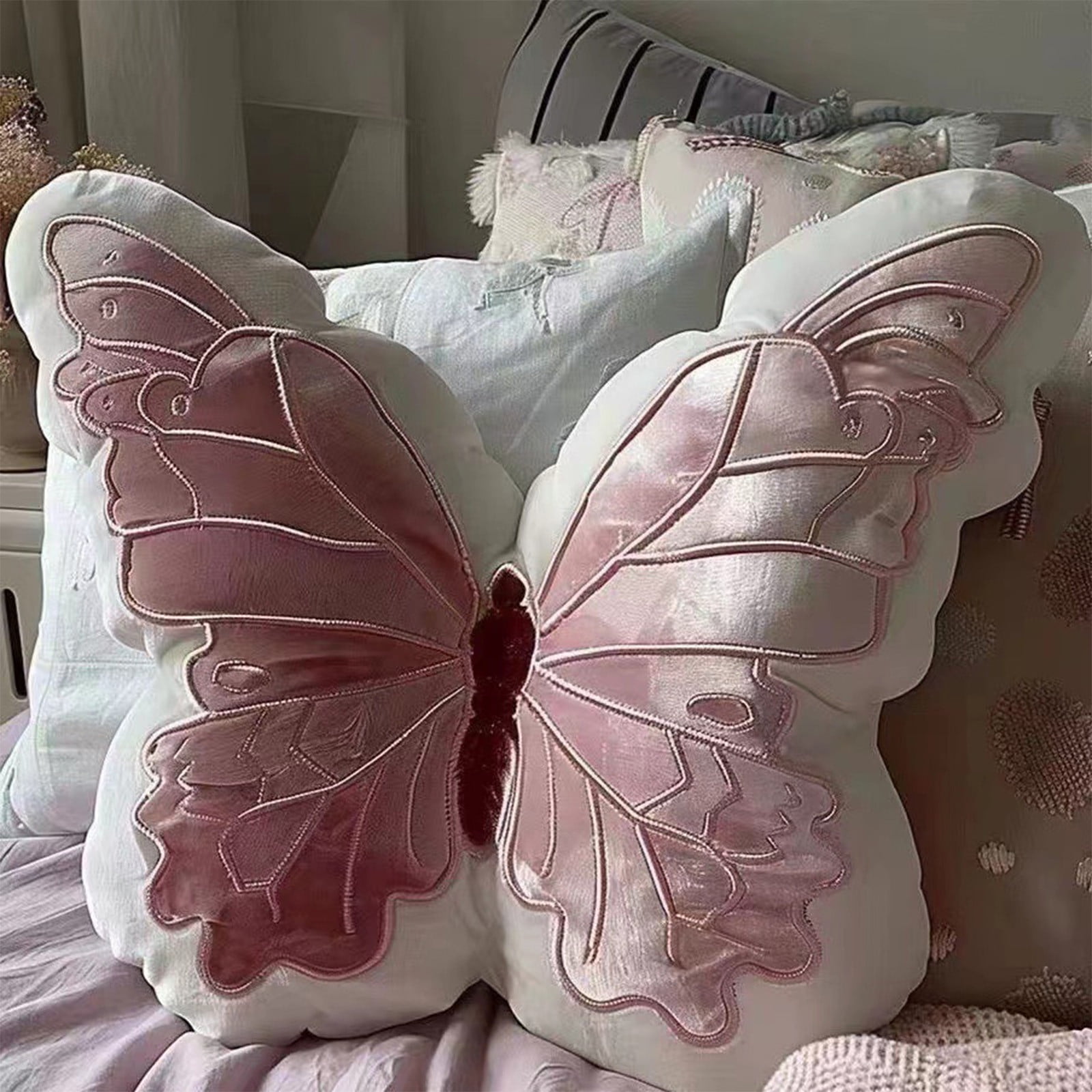 Specollect 5Pcs Lovely Butterfly Shaped Throw Pillow - Soft Stuffed Seat Cushion Pad, Pink Plush Velvet Decorative Animal Pillow for Couch, Living Room, Bed