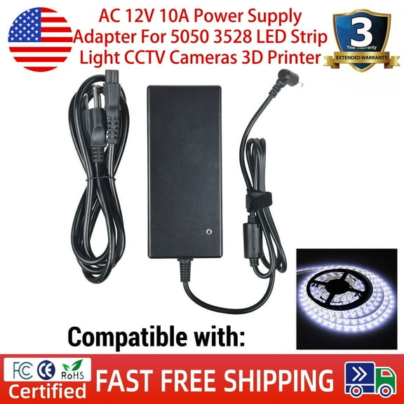AC 12V 10A Power Supply Adapter For 5050 3528 LED Strip Light CCTV Cameras
