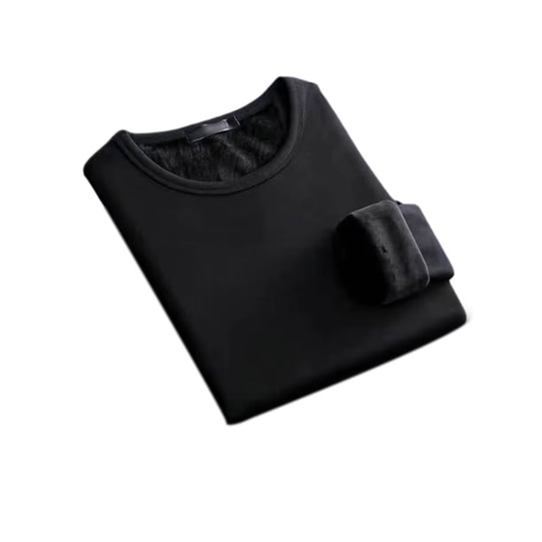 Minnieouse Ropa interior térmica para hombre, chaleco de terciopelo grueso para invierno, hogar, exterior, capa básica, ropa interior, Tops conjuntos de ropa La camisa negra