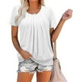 thumbnail image 2 of Gbsyewxs Womens Tops Crew Neck Short Sleeve Ruffle Solid Color Loose Summer T Shirts For Women White, 2 of 7
