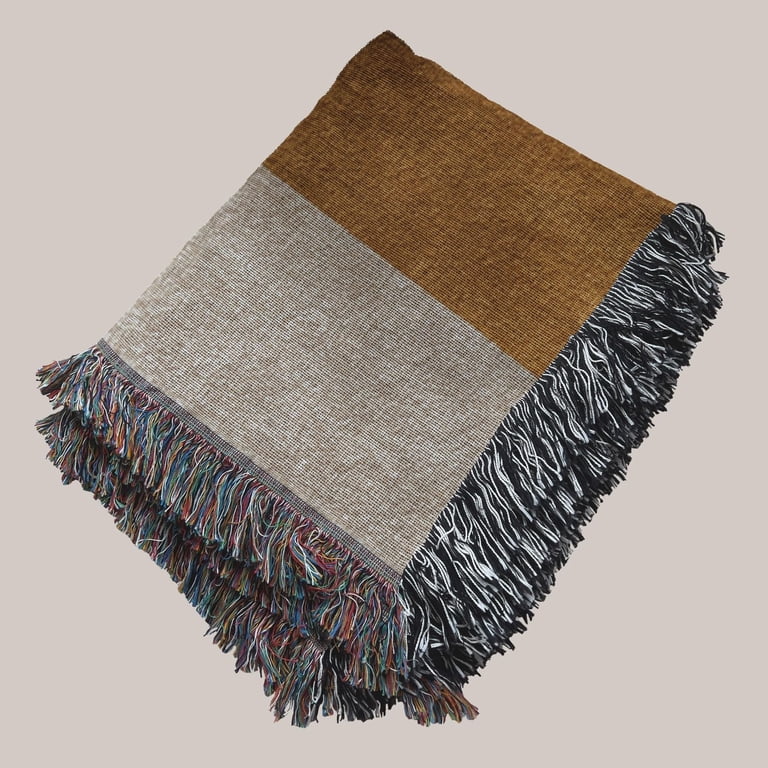 Cubist Face in Rust, Mustard, Cream and Deep Green Woven Blanket, 100% ...