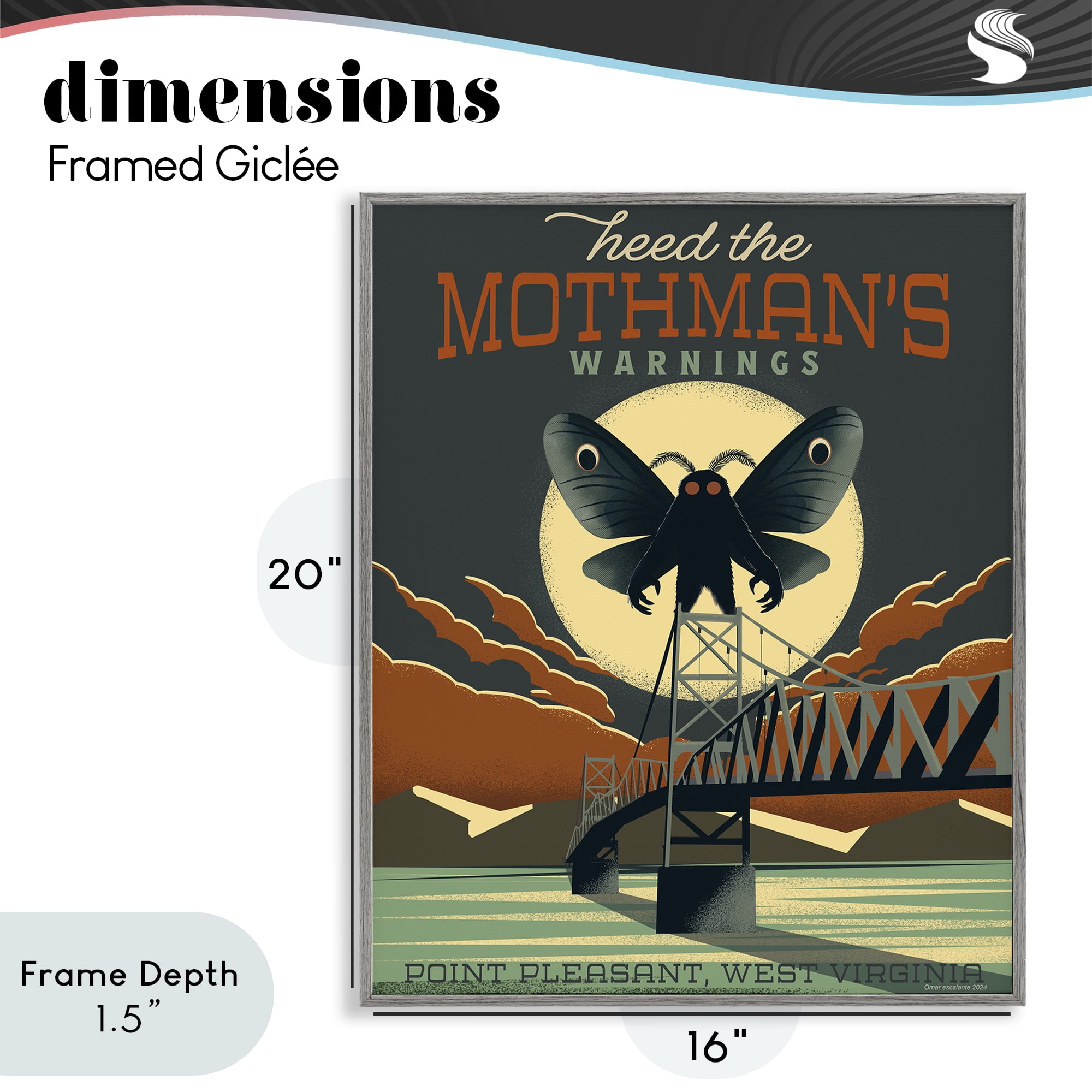 Stupell Industries Cryptid Tourism West Virginia Gray Framed Giclee Art, design by Omar Escalante