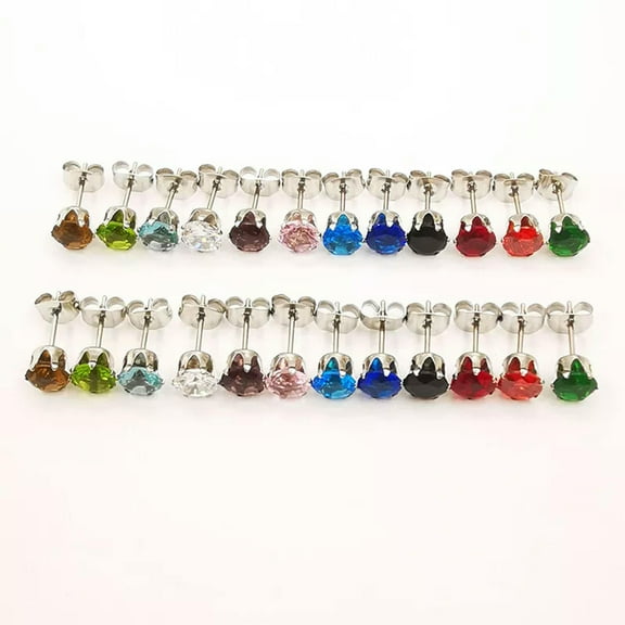 K-KED 12 Pairs Stainless Steel Stud Earring set 6mm CZ Zirconia Ear Cartilage Piercing-default