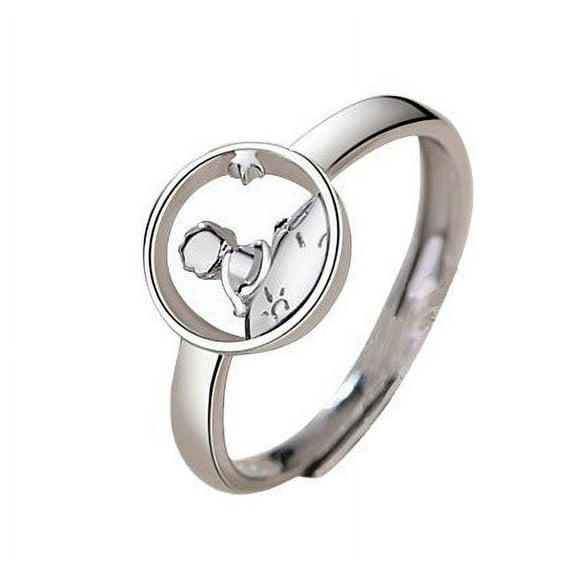 Couple Rings 925 Sterling Silver Little Prince and Fox Rings Adjustable Opening Matching Animal Zodiac Design His and