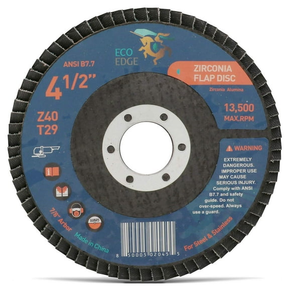 Eco Edge 10-Pack 4.5-Inch 40 Grit Performance Premium Zirconia Flap Discs (4-1/2" x 7/8" Arbor, Bevel Type 29) for Angle Grinder