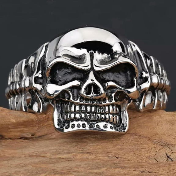 QQTDFG Mens Heavy Vintage 316L Stainless Steel Skull Cuff Bangle Bracelet Silver Black-default