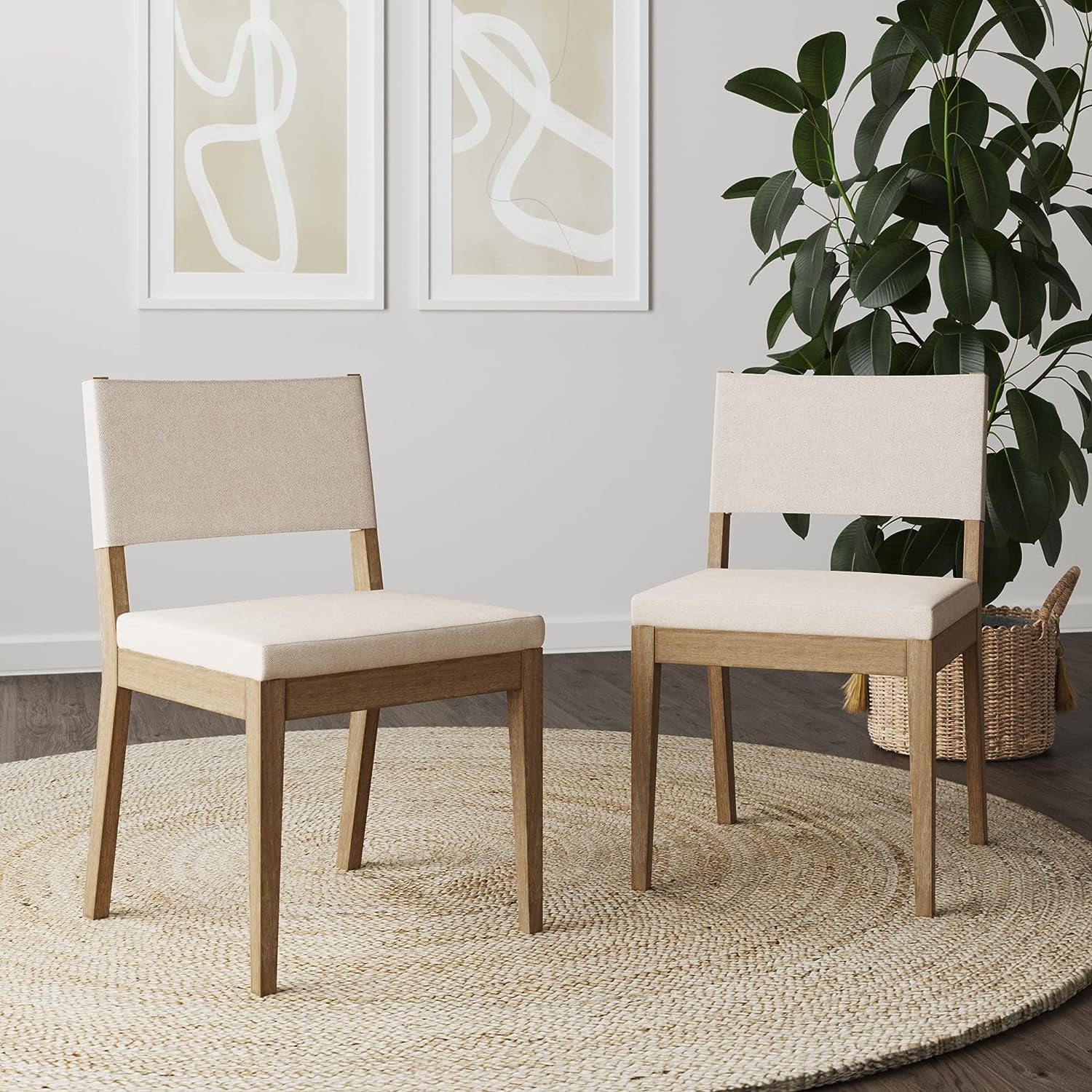 Linus Light Brown Upholstered Dining Chair Set with Rubberwood Legs