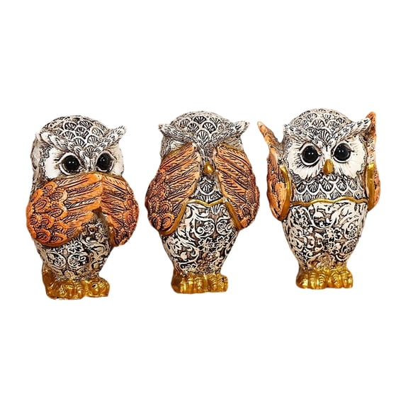 3Pcs Owl Figurines Decors Hear Not See Not Speak Not Sculpture Ornaments for Living Room Office Book Shelf Decors