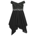thumbnail image 3 of iEFiEL Girls Chiffon Off Shoulder Dress High-Low Rhinestone Bridesmaid Dress Wedding Pageant Evening Gown Black 16, 3 of 5