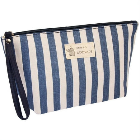 Riah Fashion Black Vertical Striped Cosmetic Pouch