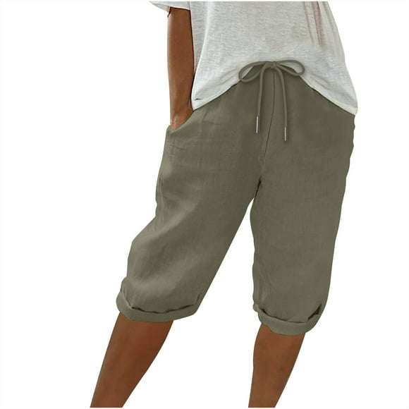 Yanlir Womens Solid Color Capris with Pockets Loose Fit Casual Capri Pants Dressy Lightweight Ladies Baggy Cargo Pants for Hiking