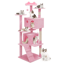 MoNiBloom Cat Tree Houses for Indoors with Self-grooming Toy, 70" Height（Soft Pink）