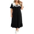 thumbnail image 2 of SELONE Long Nightgowns for Women Short Sleeve Plus Size Lace Maxi Sleep Shirt Ruffle Bow Long Dress Casual House Dress, 2 of 6