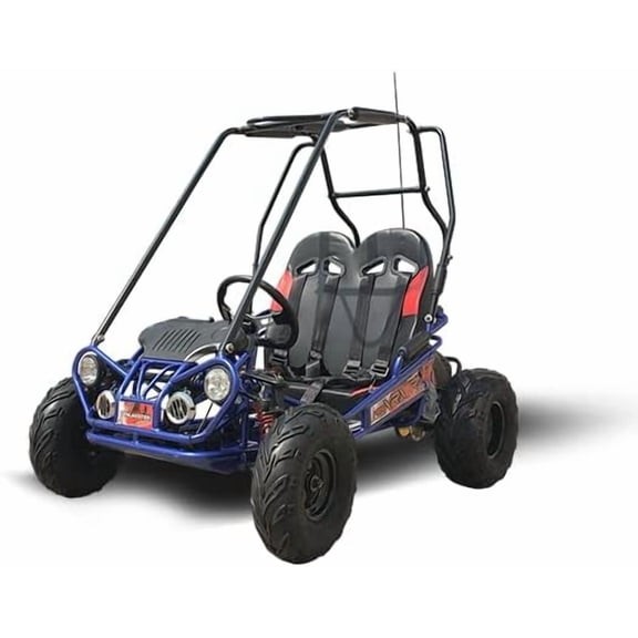 Trailmaster Ultra Mini XRX Go Kart Buggy, High Back Seats, Adjustable for Younger Riders, Throttle Limiter and Kill Remote. (Plus, Blue)