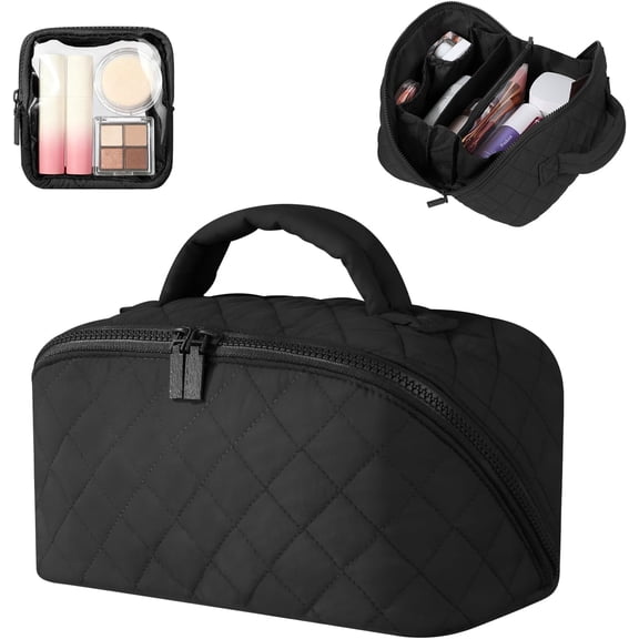 Petition Makeup Bag for Woman, Wide Open Lay-Flat Cosmetic Case, Festivalment Makeup Bag, Spacious 180° Open Cosmetic Organizer for Toiletries & Brushes Large Capacity with Compartments