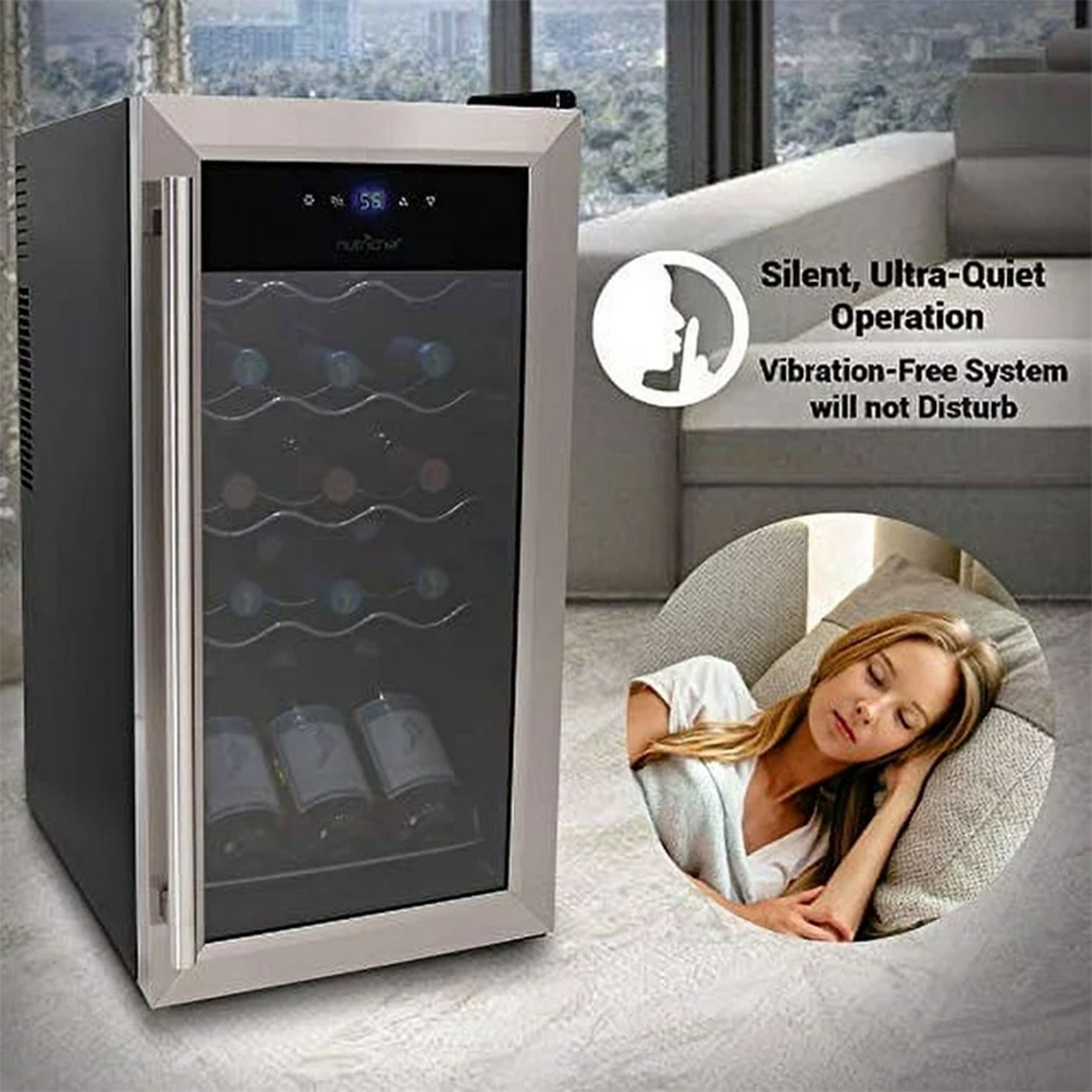 NutriChef PKCWC15 - Wine Chilling Refrigerator Cellar - Touch Button Control with Air Tight Seal, Contains Placement for Standing Bottles (15 Bottle Storage Capacity)