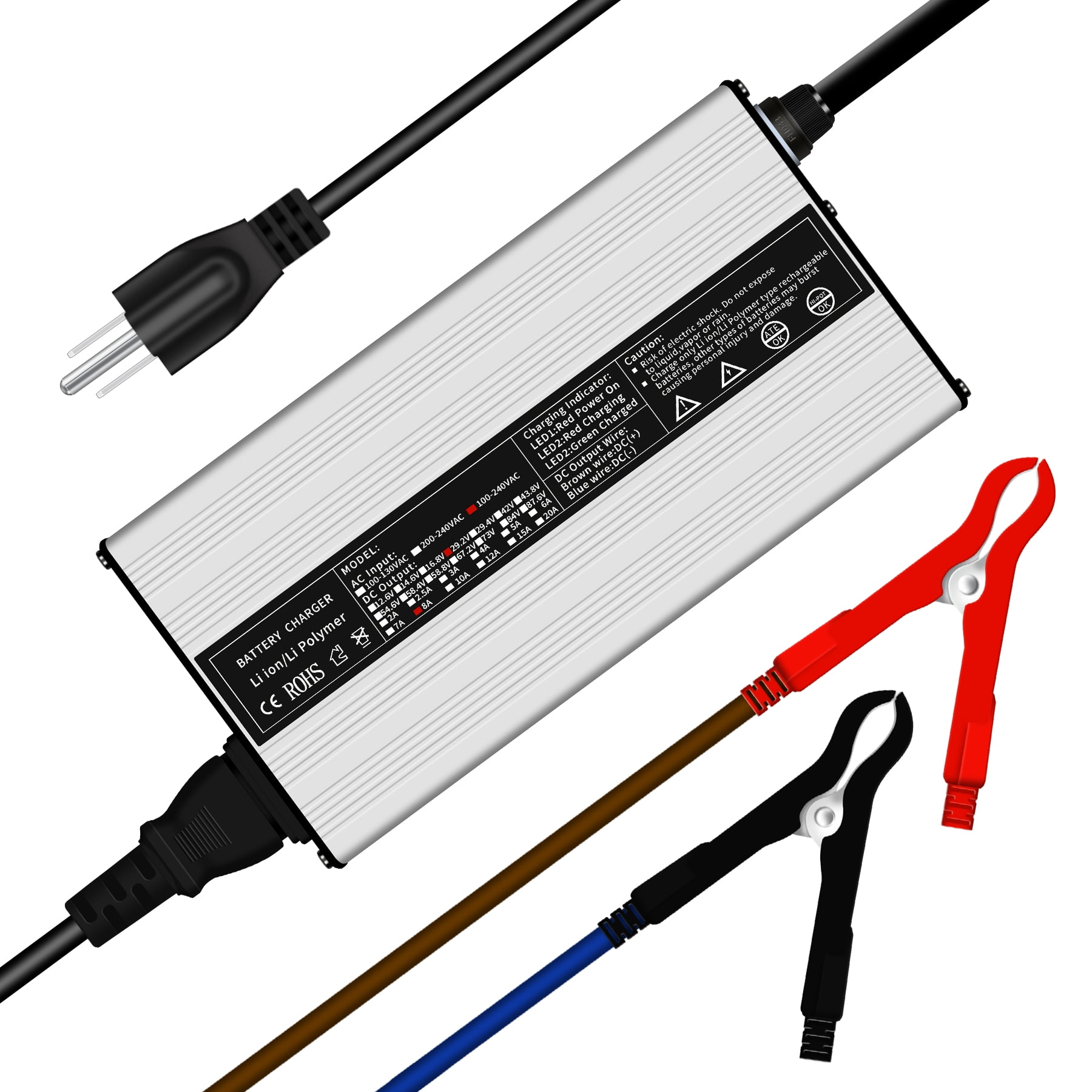 Lithium Battery Charger 24V, 29.2V 8A LiFePO4 Charger for 24 Volts Lithium Iron Phosphate