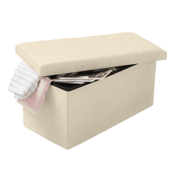Baúl Plegable De Almacenamiento Tipo Taburete Con Asiento Acolchonado En Color Beige