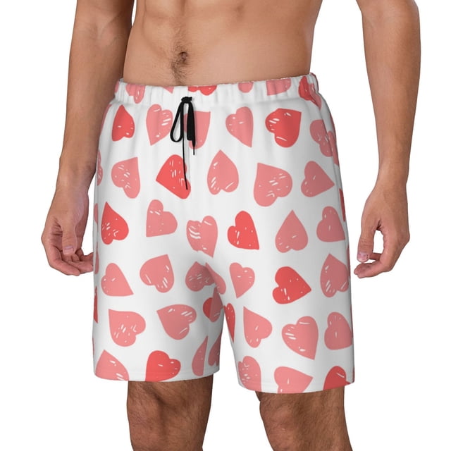 Fotbe Pink Hearts1 Traje de Baño para Hombre – Shorts de Natación de Secado Rápido con Forro y Bolsillos-Small